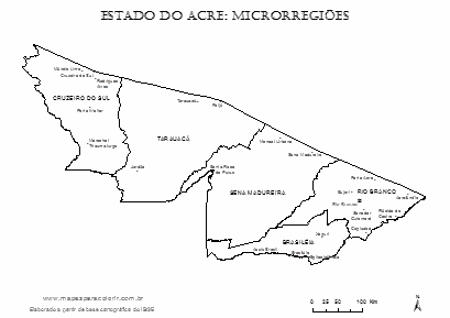Mapa das microrregiões do Acre com municípios.