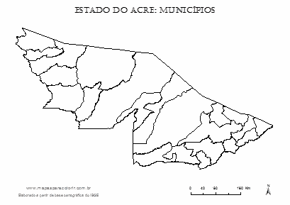 Mapa do Acre com contorno dos municípios.