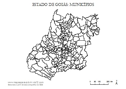 Mapa de Goiás com contorno dos municípios.