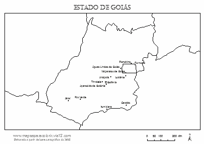 Mapa de Goiás com cidades principais.