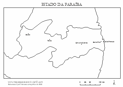 Mapa da Paraíba com cidades principais.