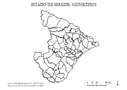 Mapa de Sergipe com contorno dos municípios.
