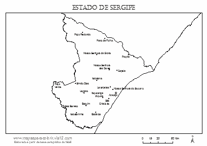 Mapa de Sergipe com cidades principais.