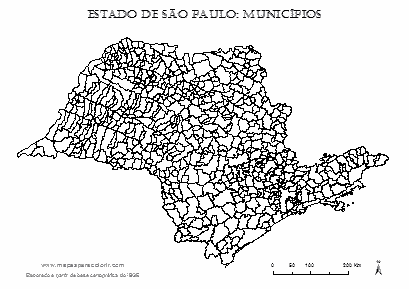 Mapa de São Paulo com contorno dos municípios.