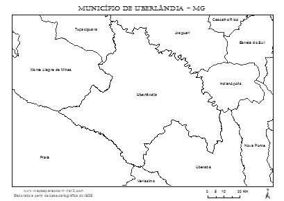 Mapa do município de Uberlândia com seus vizinhos para colorir.