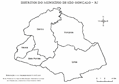 Mapa dos distritos de São Gonçalo com nomes para colorir