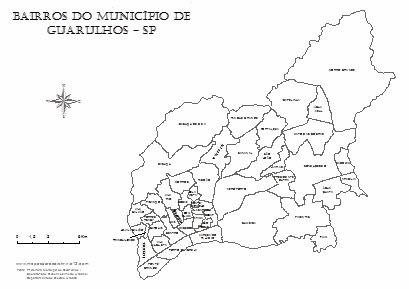 Mapa dos bairros de Guarulhos com nomes para colorir