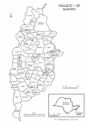 Mapa dos bairros de Osasco com nomes para colorir