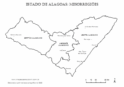 Mapa das mesorregiões de Alagoas com cidades principais.