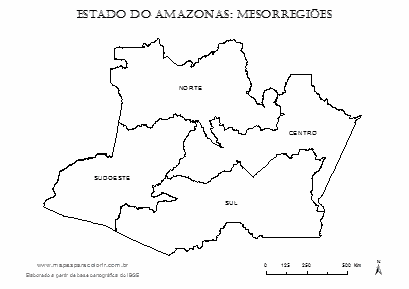 Mapa das mesorregiões do Amazonas para colorir.