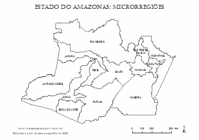 Mapa das microrregiões do Amazonas para colorir.