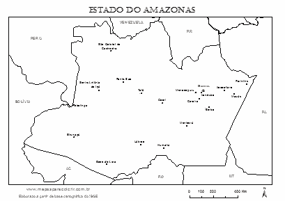 Mapa do Amazonas com cidades principais.