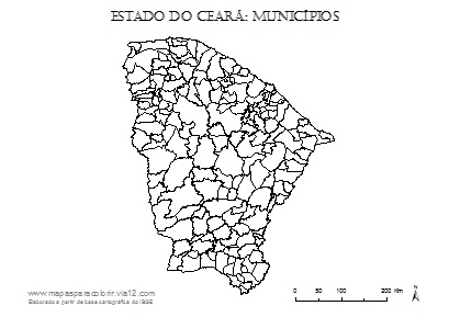 Mapa do Ceará com contorno dos municípios.