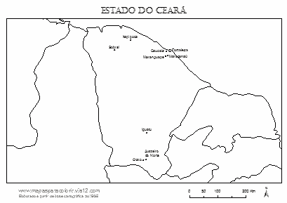 Mapa do Ceará com cidades principais.