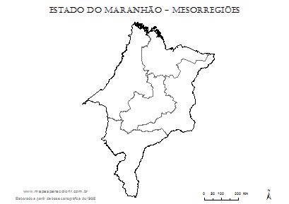 Mapa de mesorregiões do Maranhão para completar com nomes.