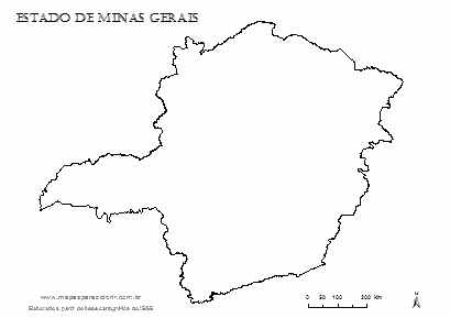 Mapa do contorno de Minas Gerais, em branco para imprimir e colorir.