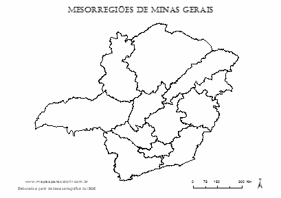 Mapa das mesorregiões de Minas Gerais.