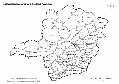 Mapa das microrregiões de Minas Gerais.
