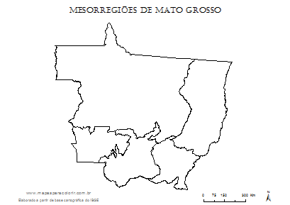 Mapa de Mato Grosso para completar com nomes das mesorregiões e colorir.