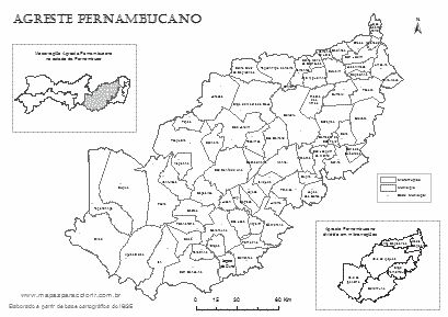 Mapa da Mesorregião Agreste Pernambucano com microrregiões, municípios e localização no estado.