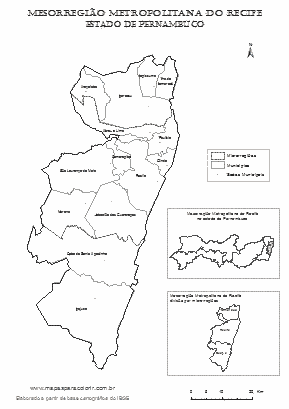 Mapa da Mesorregião Metropolitana do Recife com microrregiões, municípios e localização no estado.