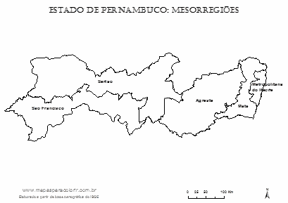 Mapa das mesorregiões de Pernambuco para colorir.