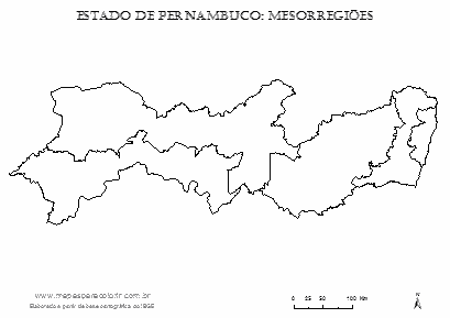 Mapa das mesorregiões de Pernambuco sem nomes, para colorir.