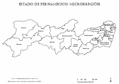 Mapa das microrregiões de Pernambuco com nomes para colorir.