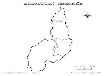 Mapa de mesorregiões do Piauí para completar com nomes.
