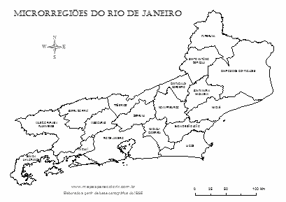 Mapa das microrregiões do Rio de Janeiro para colorir, com seus respectivos nomes.