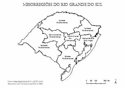 Mapa das mesorregiões do Rio Grande do Sul com seus respectivos nomes.
