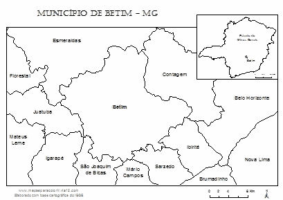 Mapa do município de Betim com municípios vizinhos.