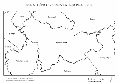 Mapa do município de Ponta Grossa com seus vizinhos para colorir.