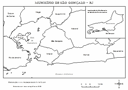 Mapa do município de São Gonçalo com municípios vizinhos e localização no estado para colorir