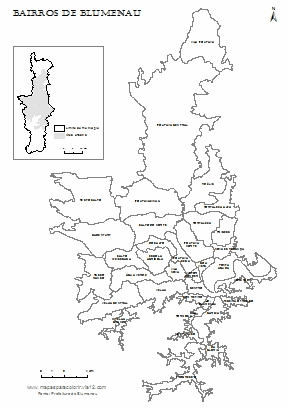 Mapa dos bairros de Blumenau para colorir.