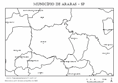 Mapa do município de Araras para colorir.