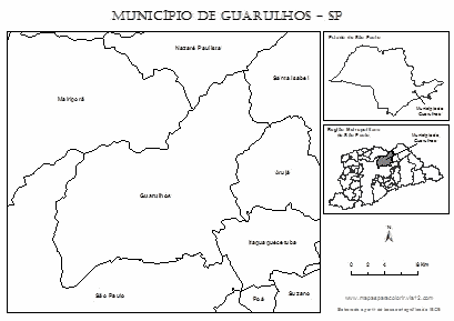 Mapa do município de Guarulhos com localização no estado e na região metropolitana para colorir