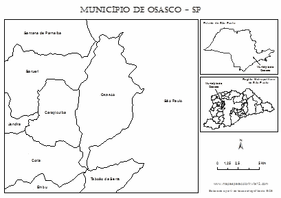 Mapa do município de Osasco com localização no estado e na região metropolitana para colorir