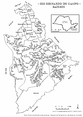 Mapa dos bairros de São Bernardo do Campo para colorir