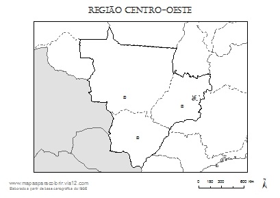 Mapa da Região Centro-Oeste com estados e capitais para colorir.