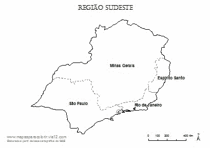 Mapa da Região Sudeste com nomes dos estados.