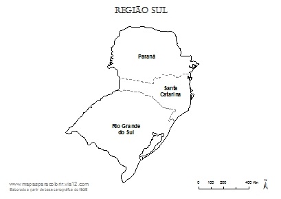 Mapa da Região Sul com nomes dos estados.