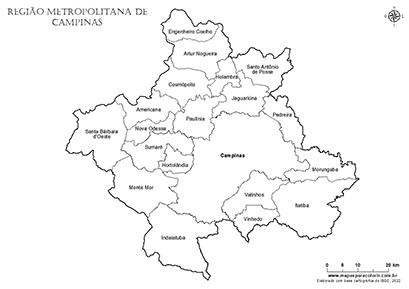 Mapa da Região Metropolitana de Campinas para colorir.