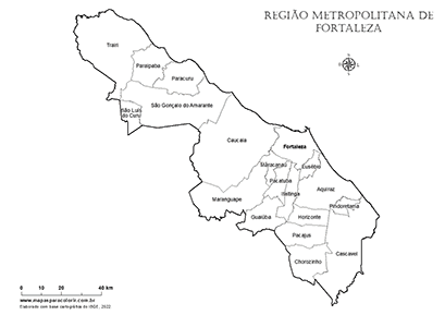 Mapa da Região Metropolitana de Fortaleza para colorir.