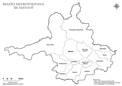 Mapa da Região Metropolitana de Manaus para colorir.